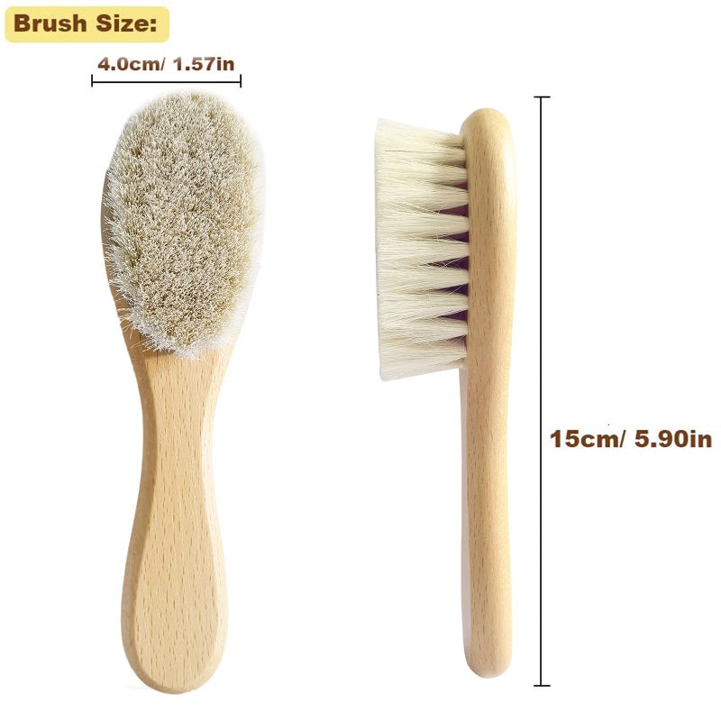 Molylove Baby Hair Brush with Wooden Handle and Comb Set for Newborns & Toddlers | Natural Soft Goat Bristles l Wood Comb l Purple Silicone Brush| Ideal for Cradle Cap (3 Piece) - Image 2